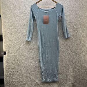 Baby Mama Naked Wardrobe Blue Midi Dress Three Quarter‎ Sleeve Medium